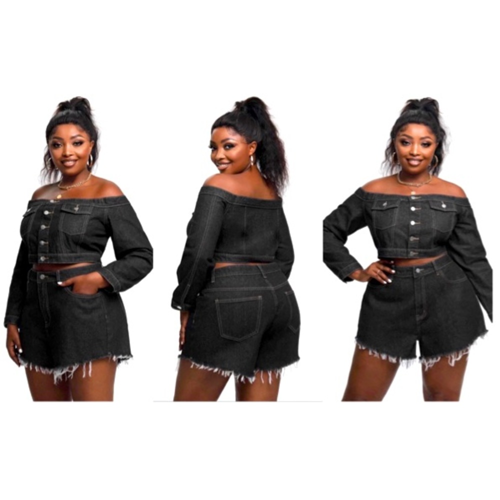 Shein curve short set denim 3X 2 piece